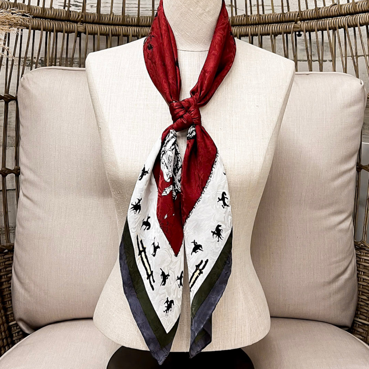 Wyoming Traders | LTD Edition | Fences Print Silk Wild Rag Scarf in Maroon