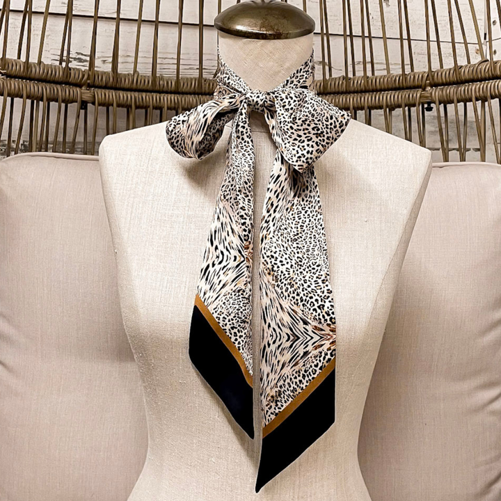 Wyoming Traders | Leopard Print Charmeuse Silk Twilly Scarf in Tan