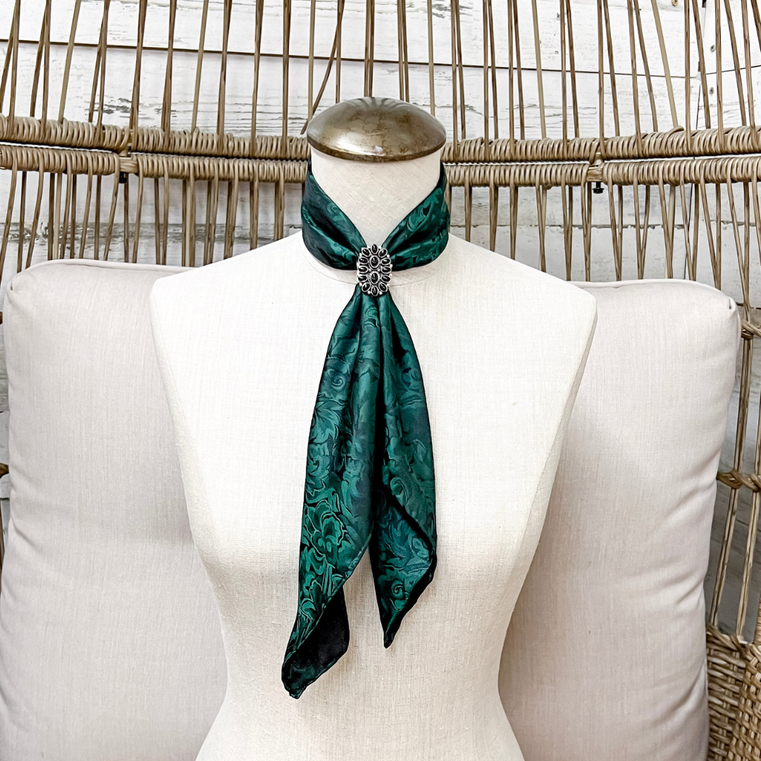 Wyoming Traders | Mini Baroque Print Silk Wild Rag Scarf in Basil Green