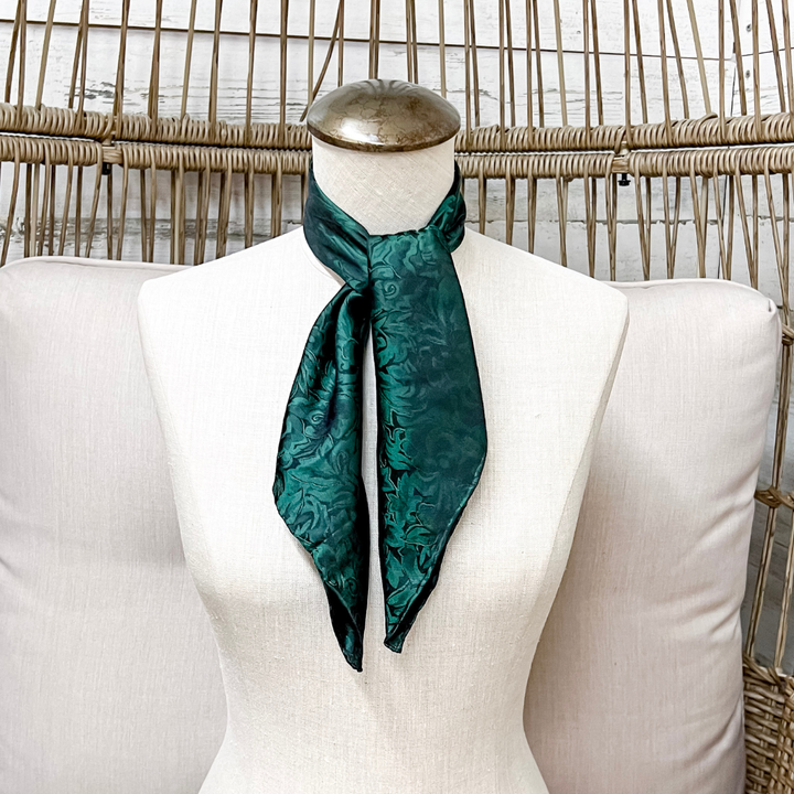 Wyoming Traders | Mini Baroque Print Silk Wild Rag Scarf in Basil Green