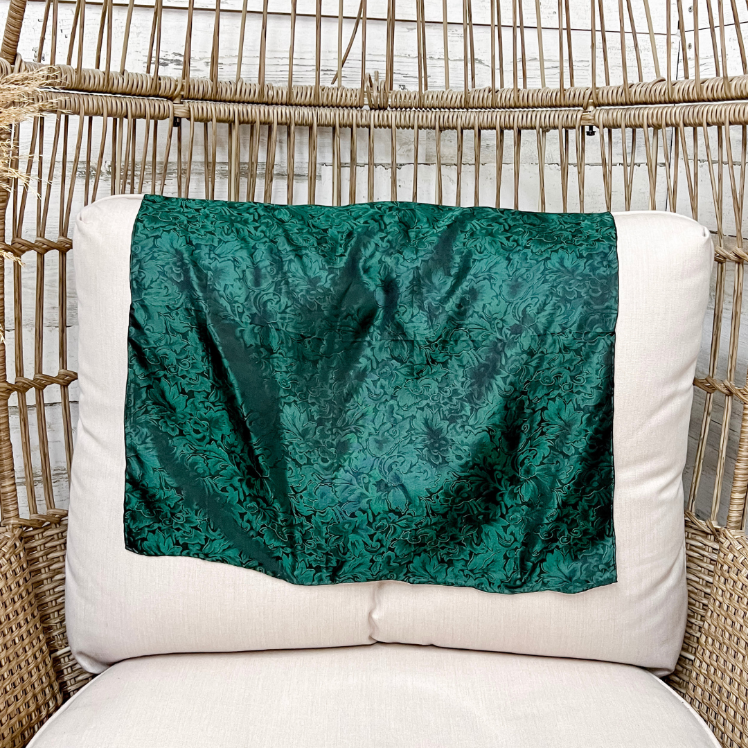 Wyoming Traders | Mini Baroque Print Silk Wild Rag Scarf in Basil Green