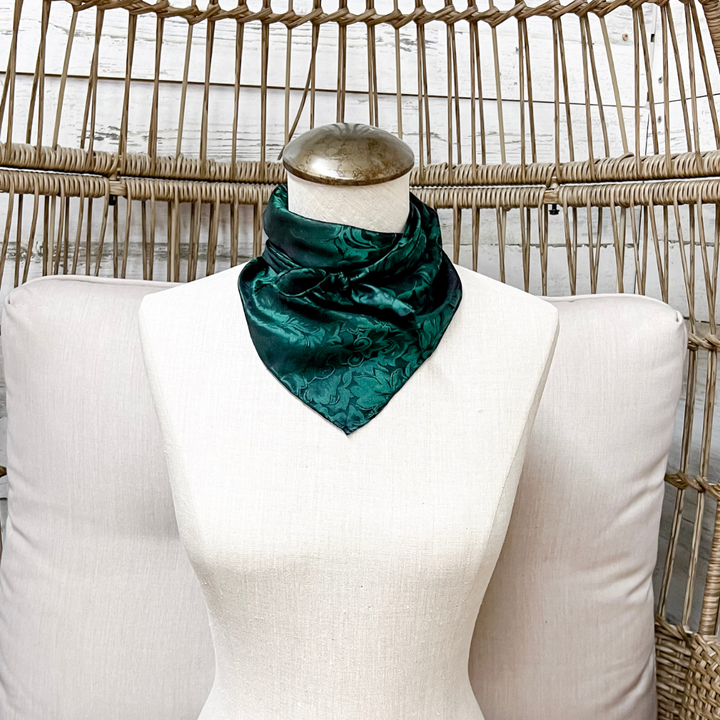 Wyoming Traders | Mini Baroque Print Silk Wild Rag Scarf in Basil Green