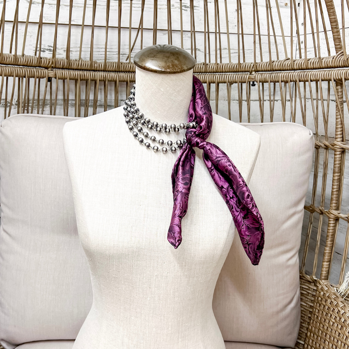 Wyoming Traders | Mini Baroque Print Silk Wild Rag Scarf in Blackberry Purple