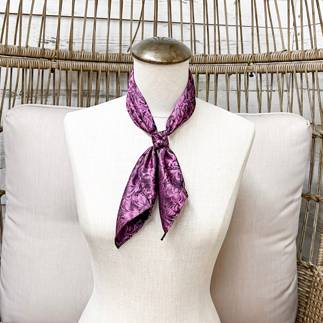 Wyoming Traders | Mini Baroque Print Silk Wild Rag Scarf in Blackberry Purple