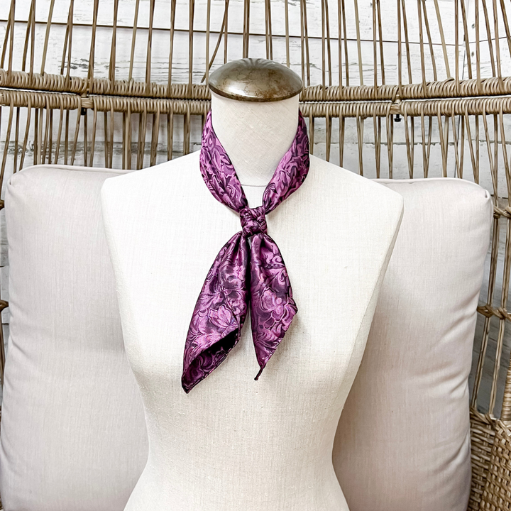 Wyoming Traders | Mini Baroque Print Silk Wild Rag Scarf in Blackberry Purple