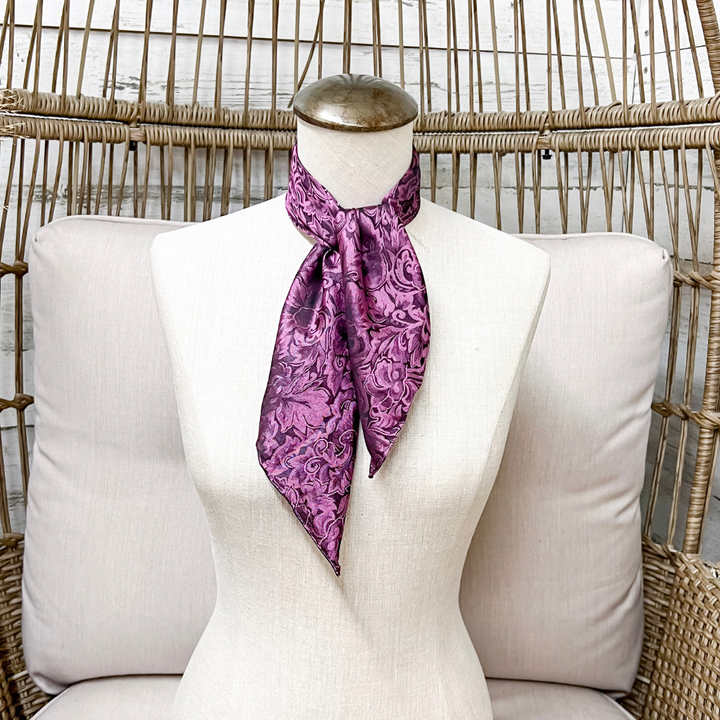 Wyoming Traders | Mini Baroque Print Silk Wild Rag Scarf in Blackberry Purple