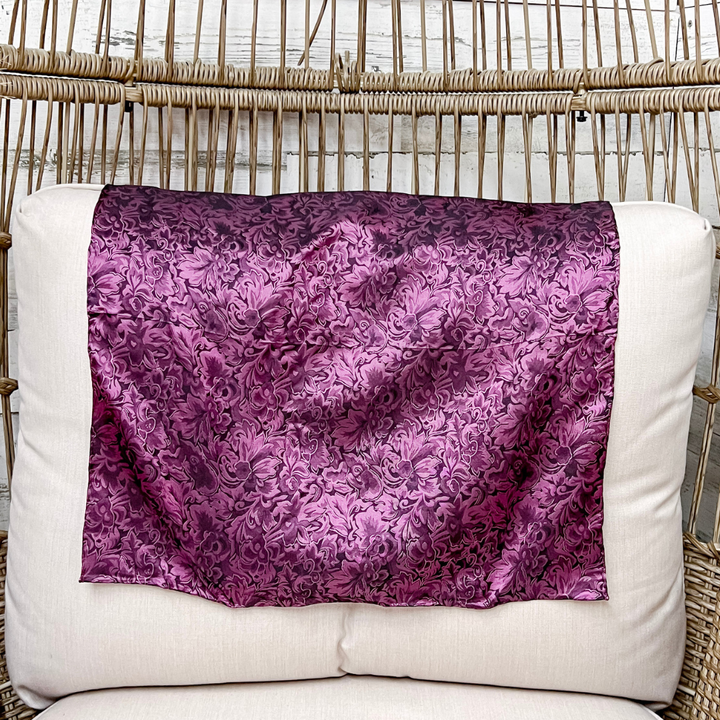 Wyoming Traders | Mini Baroque Print Silk Wild Rag Scarf in Blackberry Purple