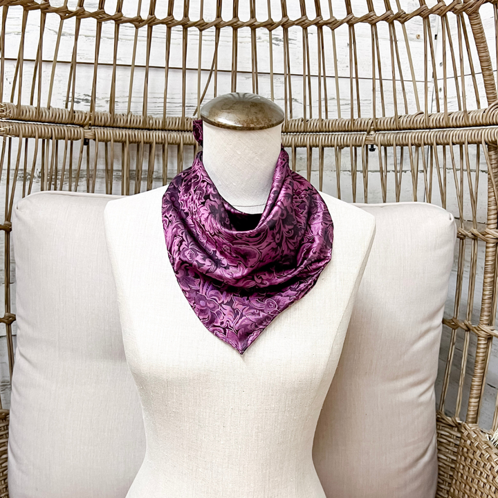 Wyoming Traders | Mini Baroque Print Silk Wild Rag Scarf in Blackberry Purple