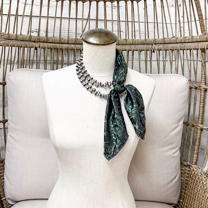 Wyoming Traders | Mini Baroque Print Silk Wild Rag Scarf in Fern Green
