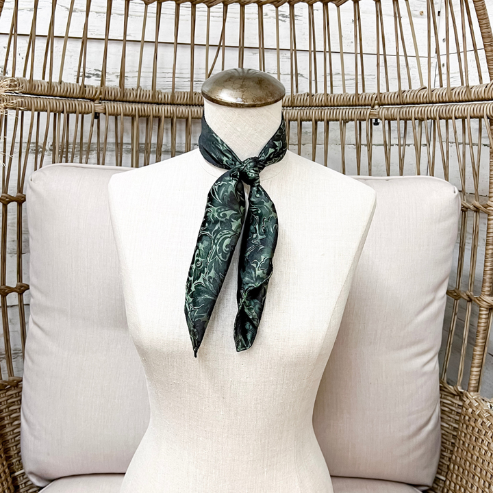 Wyoming Traders | Mini Baroque Print Silk Wild Rag Scarf in Fern Green