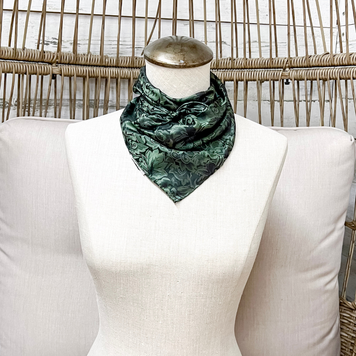 Wyoming Traders | Mini Baroque Print Silk Wild Rag Scarf in Fern Green