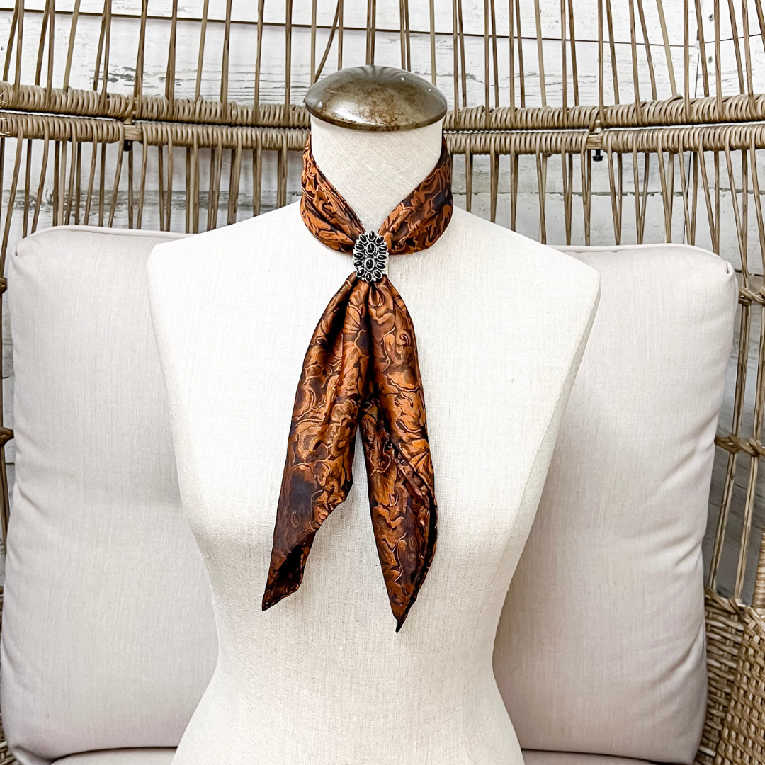 Wyoming Traders | Mini Baroque Print Silk Wild Rag Scarf in Rust Brown