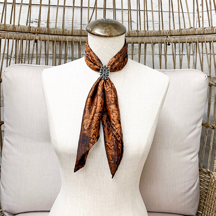 Wyoming Traders | Mini Baroque Print Silk Wild Rag Scarf in Rust Brown