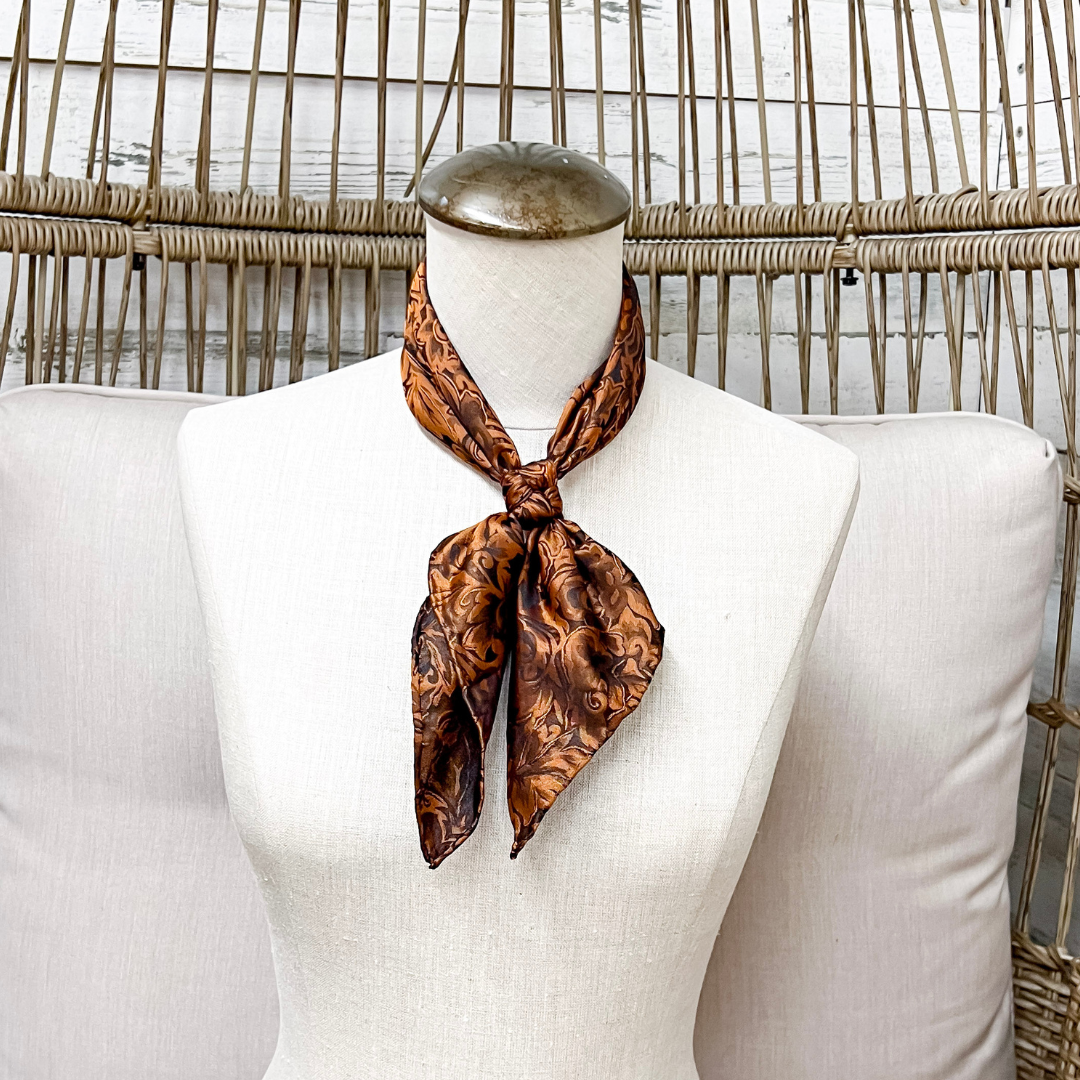 Wyoming Traders | Mini Baroque Print Silk Wild Rag Scarf in Rust Brown