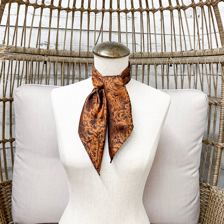 Wyoming Traders | Mini Baroque Print Silk Wild Rag Scarf in Rust Brown