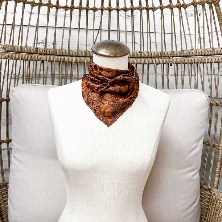Wyoming Traders | Mini Baroque Print Silk Wild Rag Scarf in Rust Brown