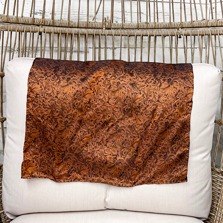 Wyoming Traders | Mini Baroque Print Silk Wild Rag Scarf in Rust Brown
