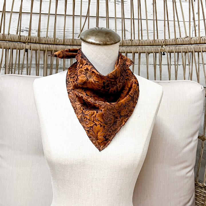 Wyoming Traders | Mini Baroque Print Silk Wild Rag Scarf in Rust Brown