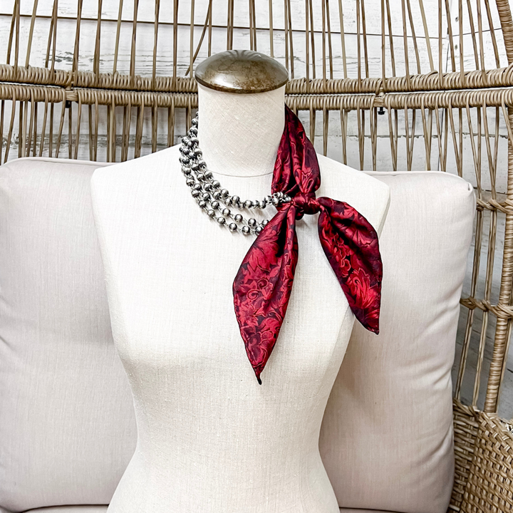 Wyoming Traders | Mini Baroque Print Silk Wild Rag Scarf in Scarlet Red