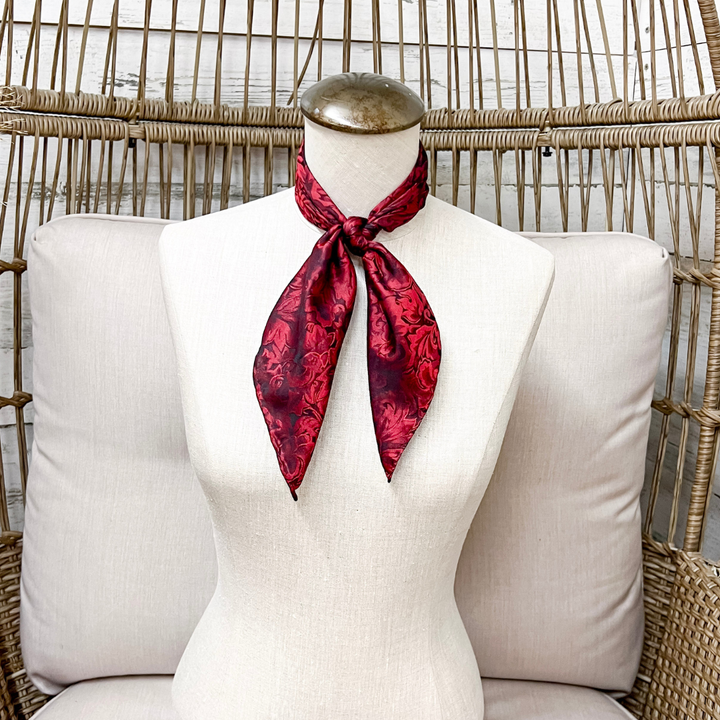 Wyoming Traders | Mini Baroque Print Silk Wild Rag Scarf in Scarlet Red