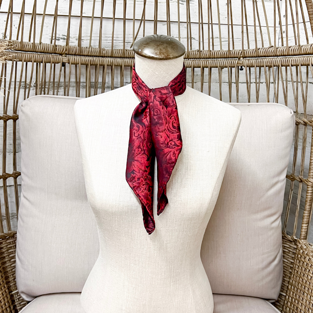 Wyoming Traders | Mini Baroque Print Silk Wild Rag Scarf in Scarlet Red