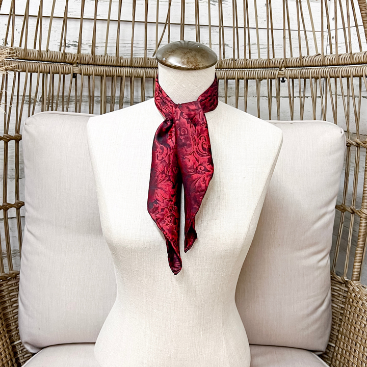 Wyoming Traders | Mini Baroque Print Silk Wild Rag Scarf in Scarlet Red