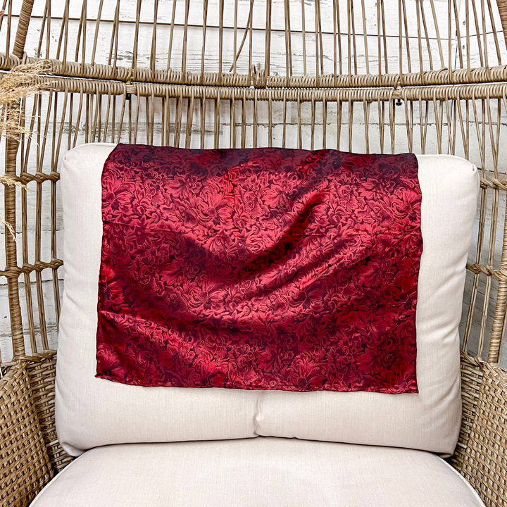 Wyoming Traders | Mini Baroque Print Silk Wild Rag Scarf in Scarlet Red