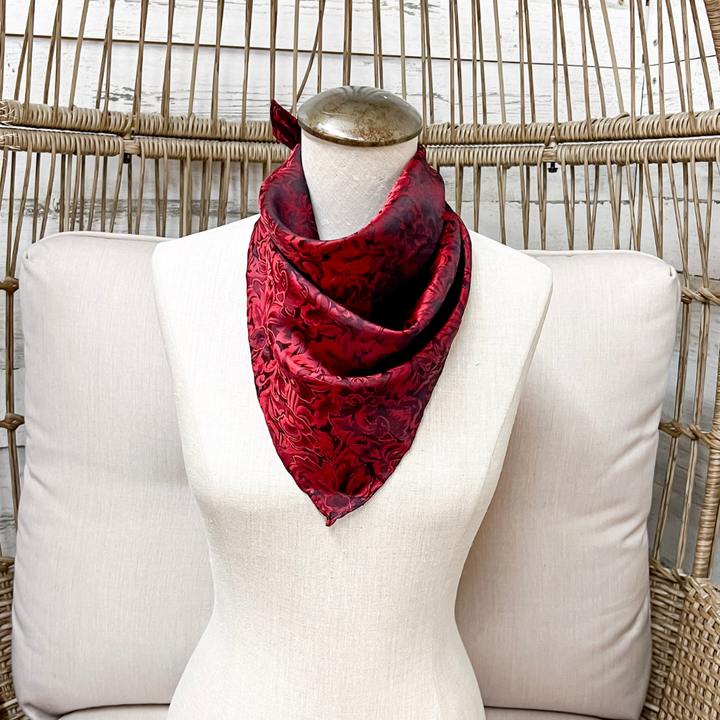 Wyoming Traders | Mini Baroque Print Silk Wild Rag Scarf in Scarlet Red
