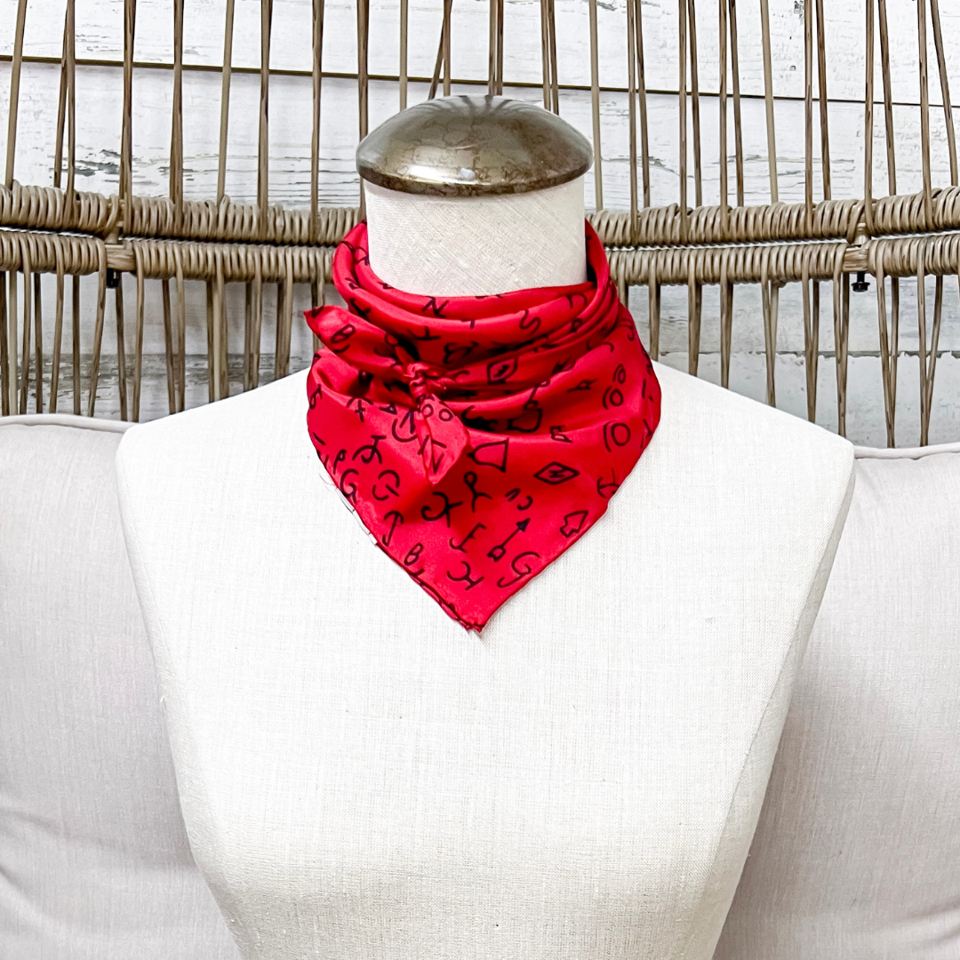 Wyoming Traders | Mini Branded Print Silk Wild Rag Scarf in Red