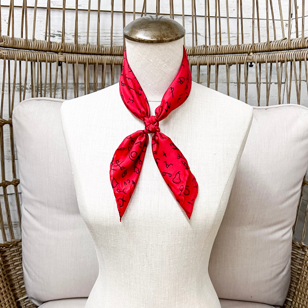 Wyoming Traders | Mini Branded Print Silk Wild Rag Scarf in Red