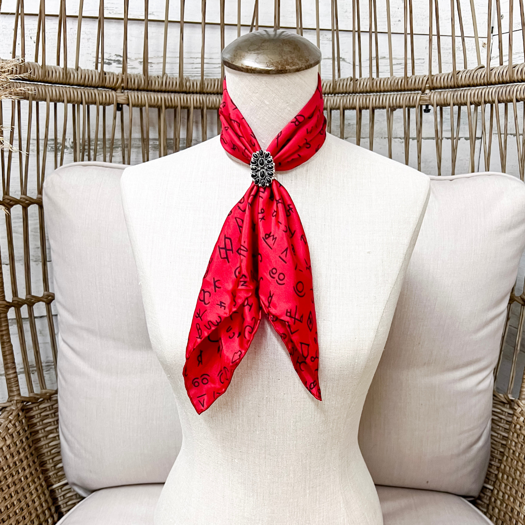 Wyoming Traders | Mini Branded Print Silk Wild Rag Scarf in Red