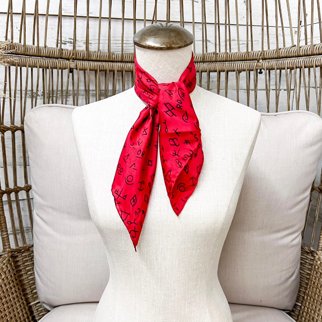 Wyoming Traders | Mini Branded Print Silk Wild Rag Scarf in Red