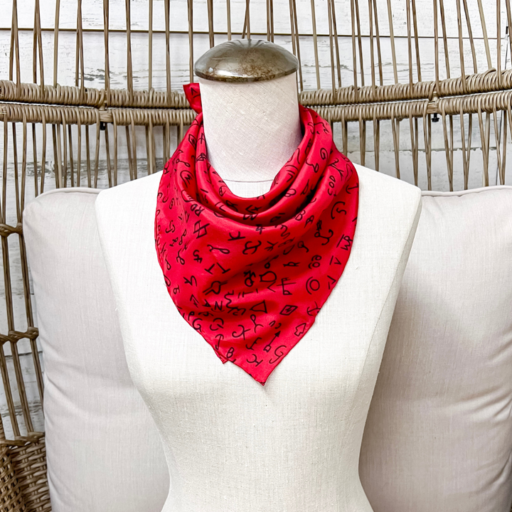 Wyoming Traders | Mini Branded Print Silk Wild Rag Scarf in Red