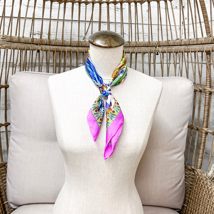Wyoming Traders | Mini Byzantine Paisley Print Charmeuse Silk Wild Rag Scarf in Purple