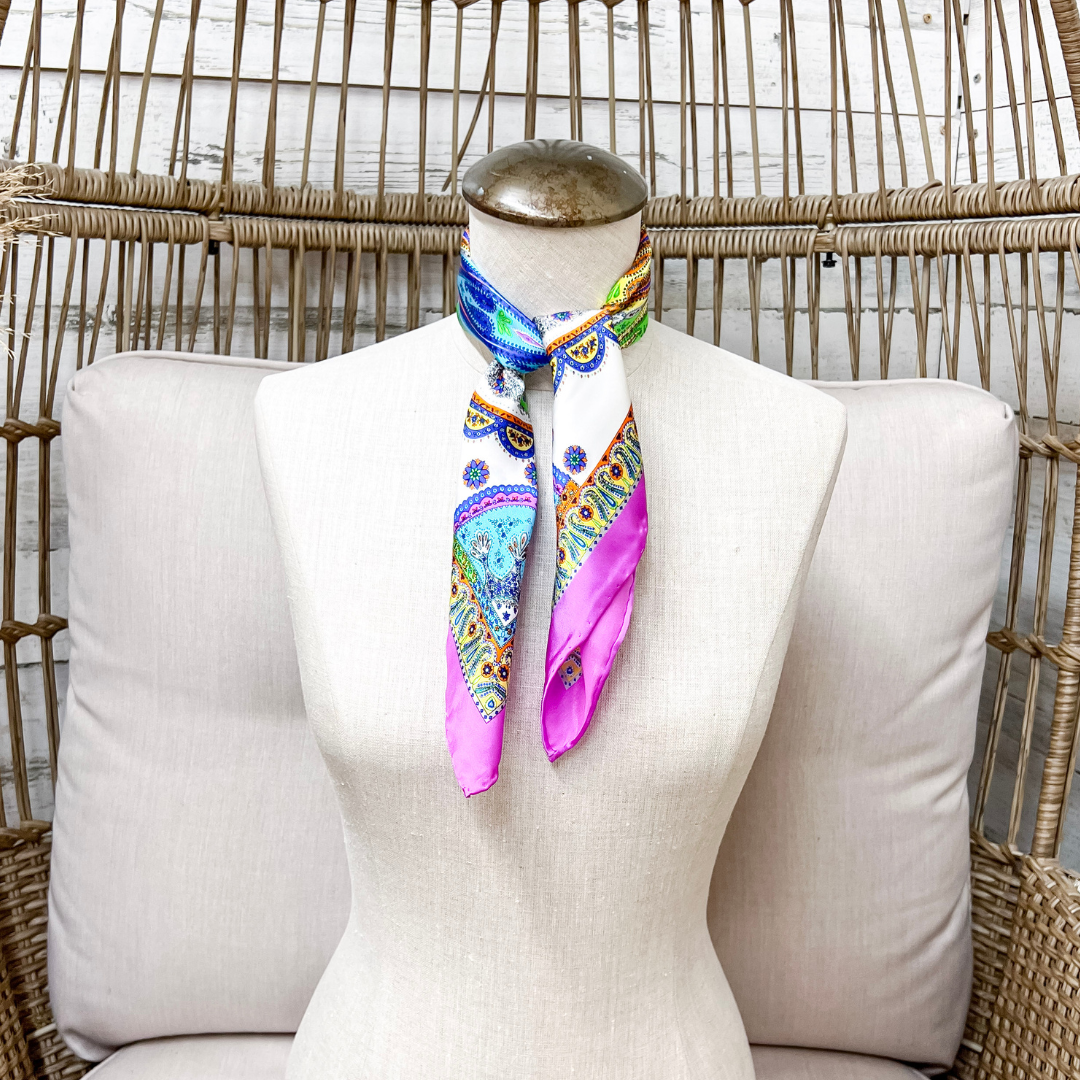 Wyoming Traders | Mini Byzantine Paisley Print Charmeuse Silk Wild Rag Scarf in Purple