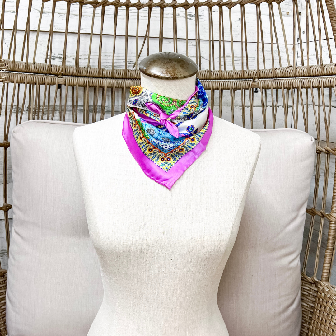 Wyoming Traders | Mini Byzantine Paisley Print Charmeuse Silk Wild Rag Scarf in Purple