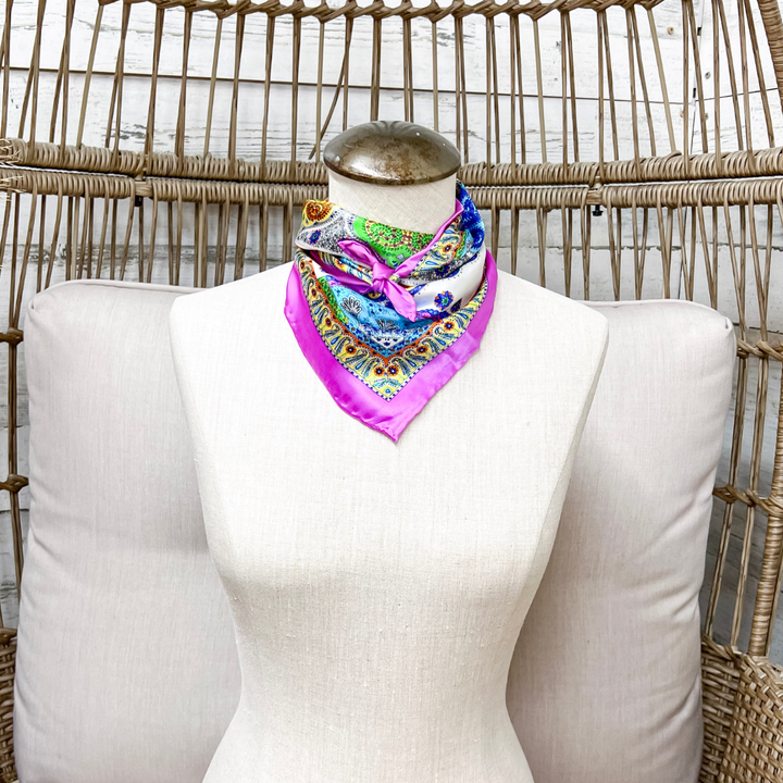 Wyoming Traders | Mini Byzantine Paisley Print Charmeuse Silk Wild Rag Scarf in Purple