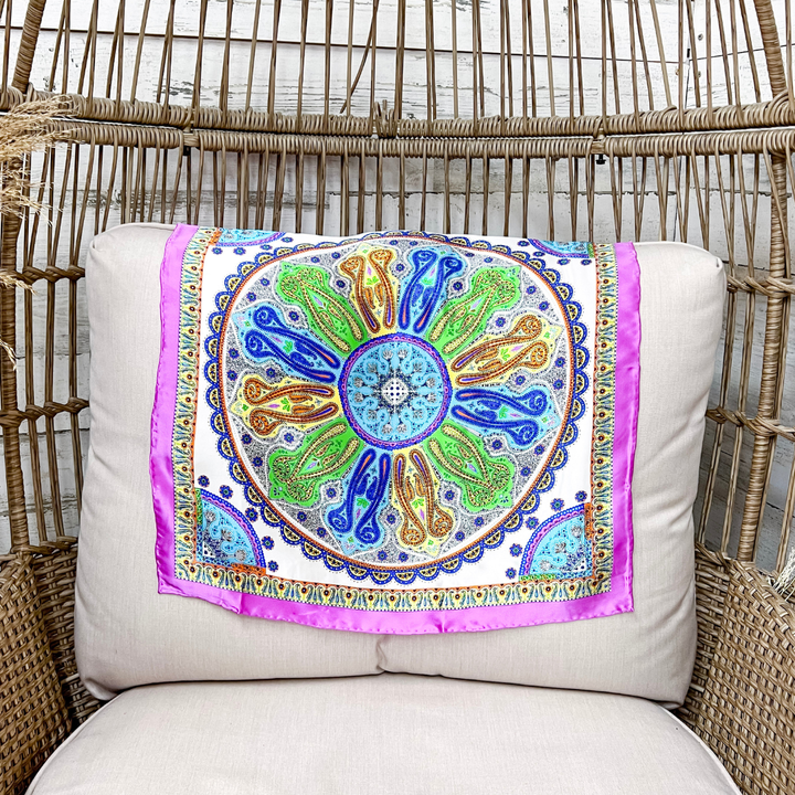 Wyoming Traders | Mini Byzantine Paisley Print Charmeuse Silk Wild Rag Scarf in Purple