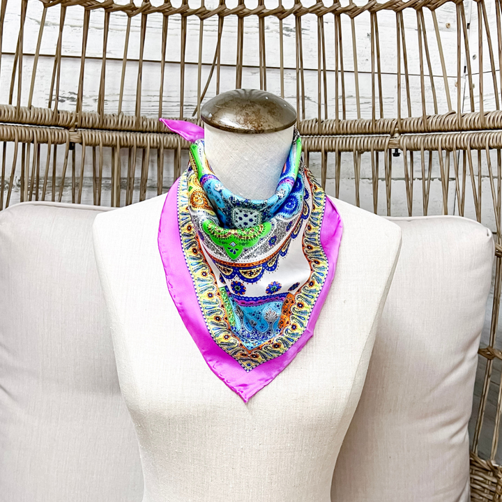 Wyoming Traders | Mini Byzantine Paisley Print Charmeuse Silk Wild Rag Scarf in Purple