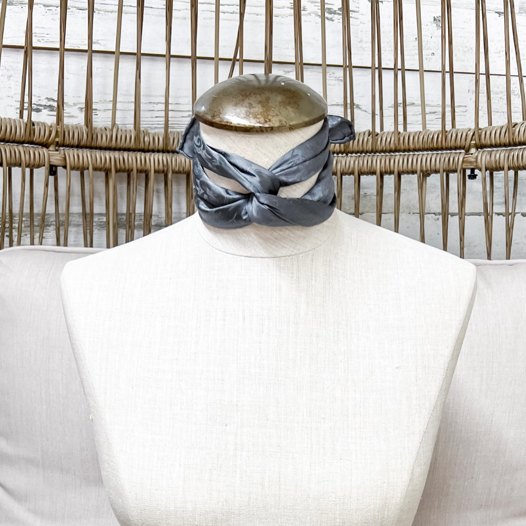 Wyoming Traders | Mini Jacquard Print Silk Wild Rag Scarf in Charcoal Grey