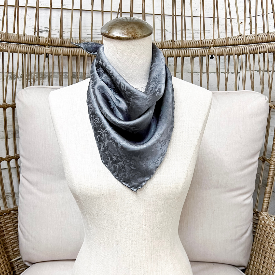 Wyoming Traders | Mini Jacquard Print Silk Wild Rag Scarf in Charcoal Grey