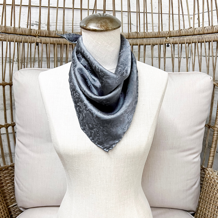 Wyoming Traders | Mini Jacquard Print Silk Wild Rag Scarf in Charcoal Grey