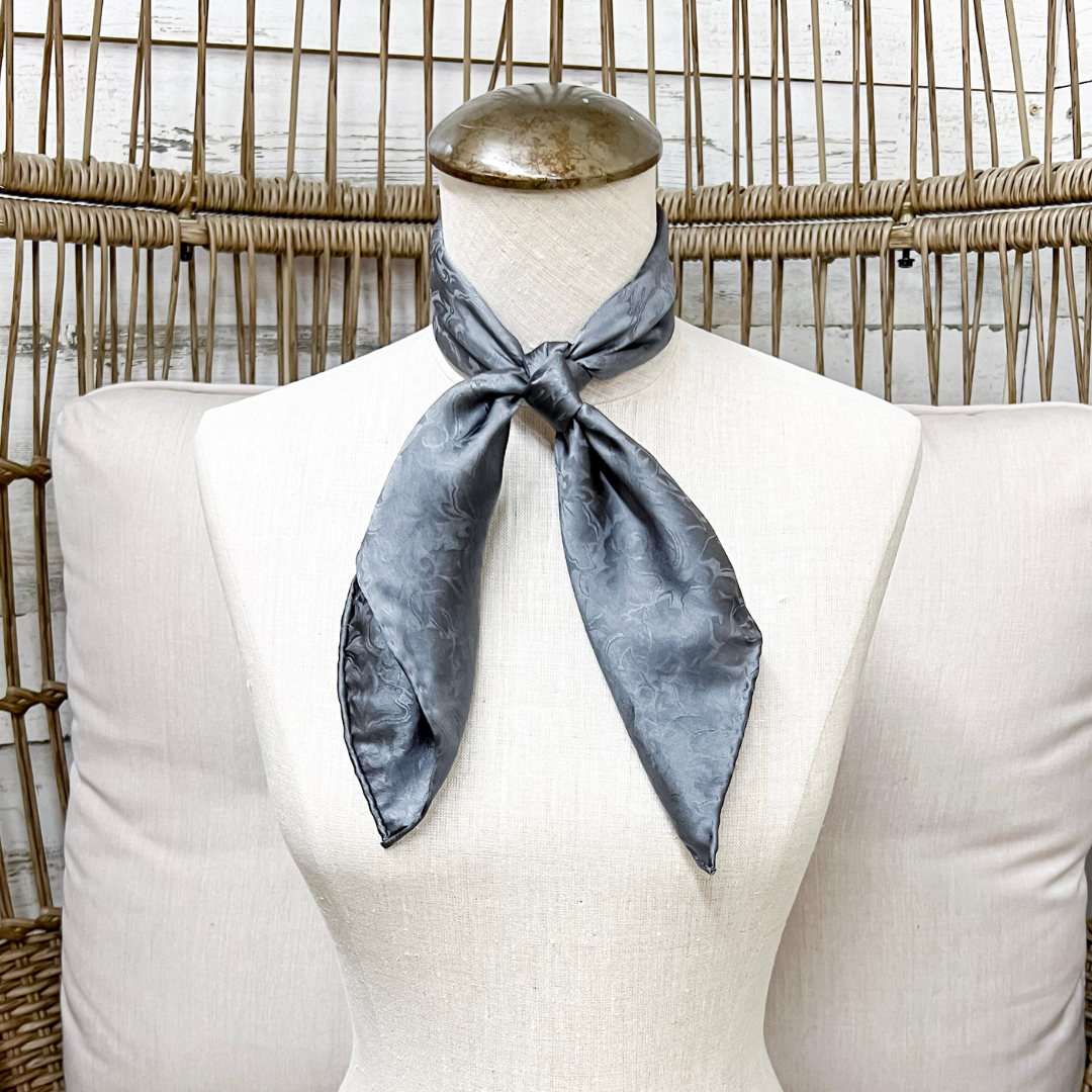 Wyoming Traders | Mini Jacquard Print Silk Wild Rag Scarf in Charcoal Grey