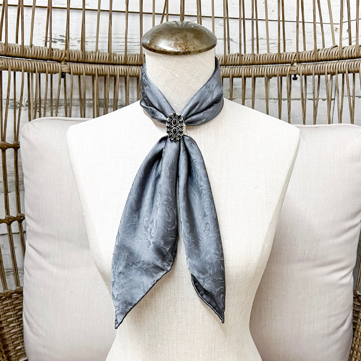 Wyoming Traders | Mini Jacquard Print Silk Wild Rag Scarf in Charcoal Grey