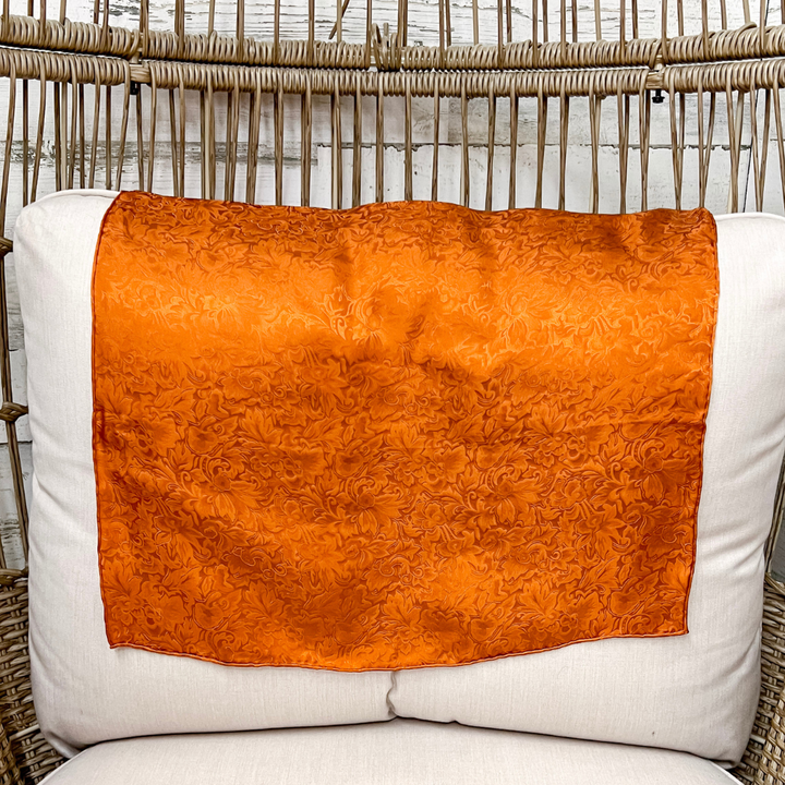 Wyoming Traders | Mini Jacquard Print Silk Wild Rag Scarf in Copper Orange