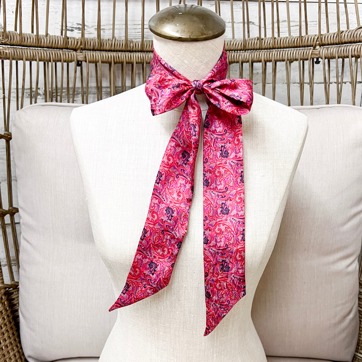 Wyoming Traders | Paisley Fruit Punch Print Silk Twilly Scarf in Pink and Red