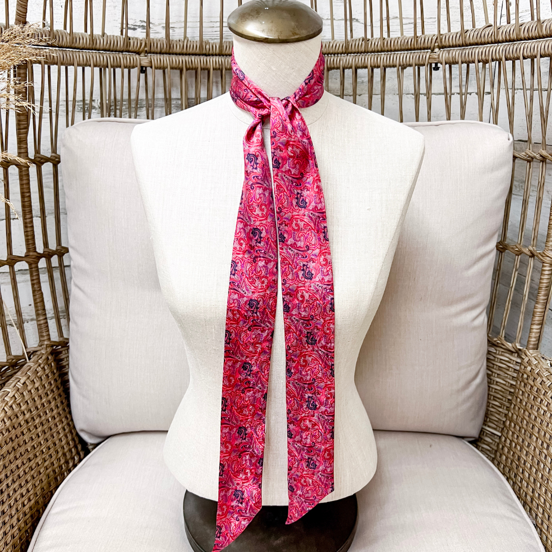 Wyoming Traders | Paisley Fruit Punch Print Silk Twilly Scarf in Pink and Red