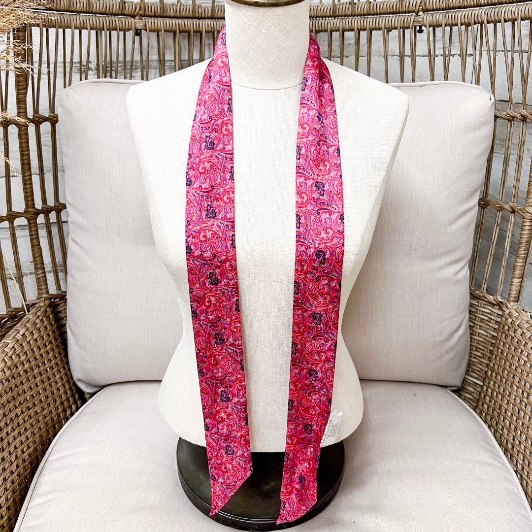 Wyoming Traders | Paisley Fruit Punch Print Silk Twilly Scarf in Pink and Red