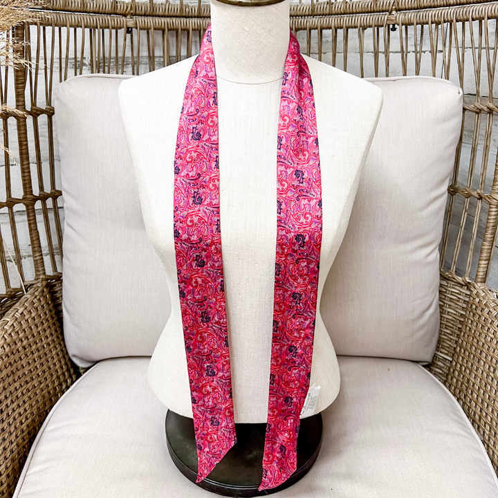 Wyoming Traders | Paisley Fruit Punch Print Silk Twilly Scarf in Pink and Red