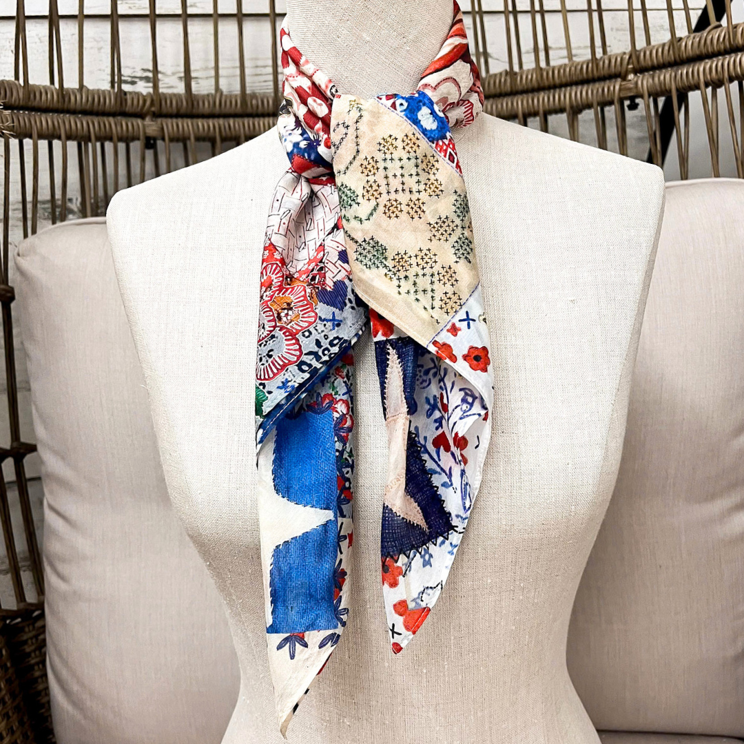 XOXO Art & Co | 1776 Shorty Wild Rag Scarf in Ivory, Red and Blue